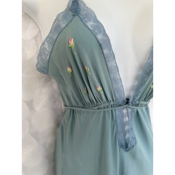 Vintage Christian DIOR 100% Silk Blue Long Gown & Robe 80's size PETITE Flowers - Picture 4 of 11